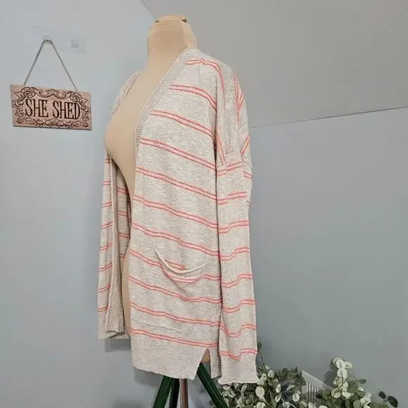 Madewell Bradley Cardigan Sweater Neon Textured Stripes Pocket Large Long Sleeve - Picture 7 of 16